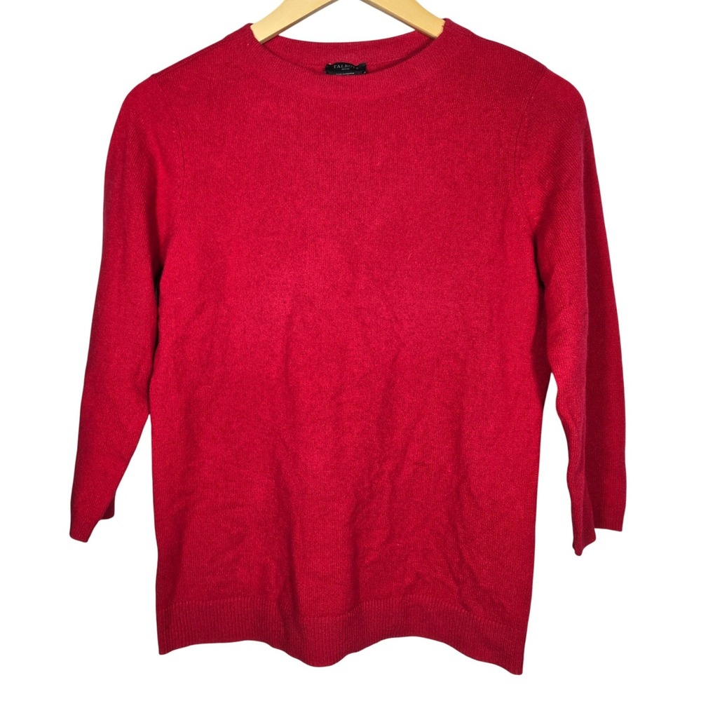 Talbots Petite Red Pure Cashmere Crewneck Sweater Size M Medium 3/4 Sleeve‎